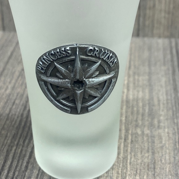 Princess Cruise Line Souvenir Frosted Shot Glasses W/Pewter Ship Seals Set of 3 - Picture 4 of 7